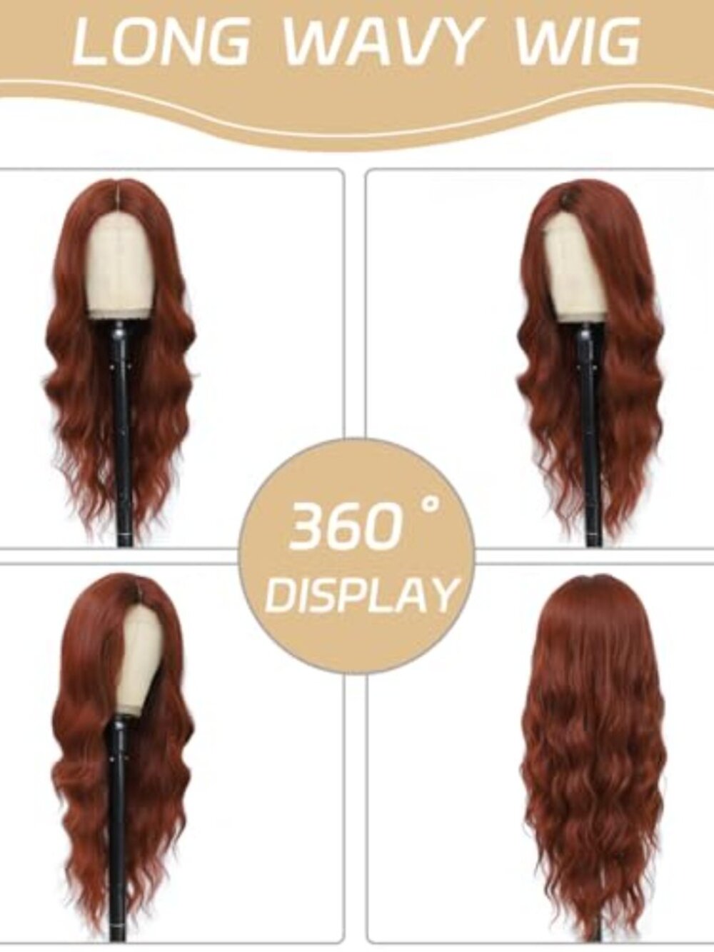 Auburn Wig for Women Long Wavy Auburn Wig Middle Part 26 Inch Wig - Picture 2 of 3